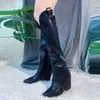 Cowboy bottes occidentales pour femmes épais talons hauts et genoues longues se débarrasser de l'orteil rond