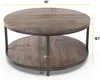 36 inches Round Coffee Table Rustic Wooden Surface Top Sturdy Metal Legs Industrial Sofa Table for Living Room Modern Design Home Furniture with Storage Open Shelf