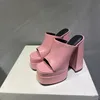 High heel Slippers sandals mules calf Leather slides chunky block high Heels slip-on open toe women Luxury Designers street style shoes Evening factory footwear15cm