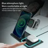 Trådlös laddare Dock Multifunktionell station 15W 3 i 1 en vikbar bärbar snabb laddstationer Dock Magnetic Phone Holder Qi Chargers Stand med nattljus