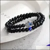 Link Chain Bracelets Jewelry Unisex Casual Matte Beads Hand Link Bracelet 6Mm Alloy Natural Stone Fatima Palm Bangles For Women Men Dhm2E