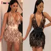 Nightclub Sparkle Backless Tassel paljetter Bodycon Dress Women Deep V Neck Robe Bandage Chirstmas Party Dresses Birthday Outfits 220608