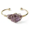 Bangle Gemstone Jewelry Gifts Women Irregular Crystal Quartz Natural Stone Bangles Gold-Color Wire Wrap Metal Cuff Bracelets