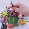 Fashion Creative Designer Keychain Handmased Pu Leather Silk Scarf Bucket Bag Car Keychains Bags Charm Hanging Decoration Pendan