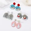 Cartoon Snowman Christmas Geometric Earrings For Women Acrylic Xmas Tree Deer Snowflake Santa Claus Dangle Earrings Party Gift