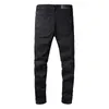 Jean noir pour hommes avec peinture bleue Denim Skinny Slim Biker Moto Hip Hop jambe droite Spray sur Vintage détresse Stretch pour les gars homme Rip Fits pantalon longue fermeture éclair poids moyen