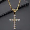 Chains Luxury Gold Plated Stainless Steel & CZ Cross Pendant Necklace For Men Women With 60CM Box Chain Men's Party Choker Jewellery