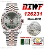 DIWF 36 126231 SA3235 Automatyczne męże Watch dwa ton Rose Gold Fleted Bezel Grey Green Rzymskie Markery 904L stalowa jubilesteel Bransoletka Super Edition Pureteme D4