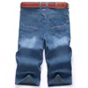 Летние джинсы Шорты Мужские джинсовые джинсы эластичная растянутая тонкая джинса негабаритная плюс голубая 42 44 48 Брюки для длина самец 220621