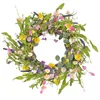 装飾的な花の花輪偽の花の丸いデイジーリースお祝いピンク50cmピーチブロッサム葉を歓迎