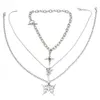 3 lagen hiphop koele zilveren kleur cross choker kettingen voor vrouwen eenvoudige vlinder angel lange hangende ketting sieraden