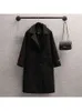 Długa luźna wełniana czarna kurtka dla kobiet jesienna zima retro proste dojeżdżające do pracy na długi rękawowca płaszcz Kobieta L220725