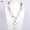 Hänge halsband guaiguai smycken flerfärgade ädelstenar sten citrin rose kvarts ametist prehnite halsband vit keshi pärla 22 "hänge