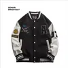 Jaqueta da escola sensir American PU Leather Stitched Tweed Baseball Suit High Street Oversize Loose Varsity Jacket Men 220808