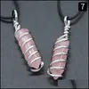 Pendant Necklaces Pendants Jewelry Natural Crystal Stone Agate Spiral Wire Hexagon Necklace 7 Chakra Amethyst Rose Dhrbq