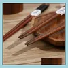 Chopsticks Flatware Kitchen Dining Bar Home Garden Anti-Slip Tr￤ japansk stil naturlig handgjorda str￤ngar runda chine dhg4q