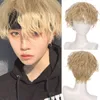 Short Pix Cut Straight Black White Yellow Half Cosplay Anime Costume Halloween Wigs Synthetic Hair with Bangs for Men Boy Women 220622