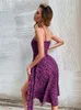 Sexy Fashion Purple Dress Women Beach Style Spaghetti Strap Backless Printed Floral Y2K Aesthetic Casual Summer 220616