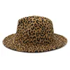 Wide Brim Hats Men Women Wool Felt Leopard Print Fedora With Belt Buckle Vintage Flat Two Tone Panama Trilby Cap HatWideWide Pros22