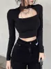 Вырезать Heyoungirl Out Black Haruku Crop T Gothic Casual Basic Woman футболка Tops Tops Tee Tee Tee Runt Women Cool Streetwear 220411 Рубашка OPS EE