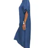 Luźna dżinsowa sukienka Kobiety zabytkowe pół rękawie bokiem bokiem bokiem na brzeg v szyja długa elegancka impreza 220613