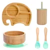 Bopoobo 5st Set Children S Tabell Boar Baby Bowl Plate Fork Spoon Cup Suge Feed Food Bamboo BPA Free Non Slip 220708