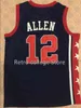 XFLSPダブルステッチ刺繍＃12 RAY ALLEN＃6トレーシーマッググラディ2004＃5ジェイソンキッド＃10マイクビブビーチームアメリカバスケットボールジャージーネイビーブルー