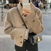 SHENGPALAE Mode Herbst Revers Einreiher Feste Mantel Frauen Kurze Lose Beiläufige Streetwear Manteau Femme FV484 201221