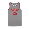 Nikivip Mens 25 Zack Morris Bayside Basketball Jerseyys Crey Color salva pelos campainhas de basquete do Hip Hop 90