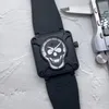 Wristwatches Rubber Retro Skeleton Skull Men Automatic Mechanical Watch Bell Black Band Mens Self Winding Wrist Watches Reloj RossWristwatch