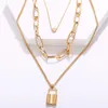 Pendant Necklaces Women Hip Hop Gold Padlock Heart Lock Pendants Multi-layer Thick Chain Statement Necklace Sweater Jewelry312H