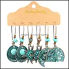 Bengelen kroonluchter oorbellen sieraden vintage etnische bronzen set voor dames bohemian bloem tassel geometrische holle penda dhav1