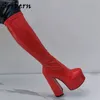 Sorbern Black Shiny Block Heel Boots Knee High Women Shoe Platform Streched Slim Fit Leg Boot Unisex Crossdresser Boot Custom