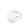 Anillo de corazón de piedra natural de 10mm, anillo de acero inoxidable abierto de Chakra de cristal rosa ópalo amatista para joyería de mujer