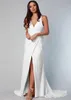 Spaghetti Straps Sheth Long Bridesmaid Dresses with High Side Slit Sweep Train Satin Formal Evening Party Gowns