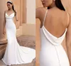 Cowl Neck Soft Satin Mermaid Wedding Dress 2022 Sexy Spaghetti Strap Backless Chic Bridal Gown with Button Robe De Mariee Vestidos Noiva