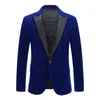 Herenpakken Blazers Mens klassiek Velvet Stijlvolle Bourgondische Royal Blue Black Mode Wedding Bruidegom Slim Fit Tuxedo Prom Costumemen's