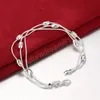 Braccialetto di fagiolo di perline lisce con catena a tre serpenti in argento sterling 925 per gioielli di moda per feste di fidanzamento da donna