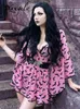 Casual Dresses Yangelo Fairy Grunge Women Pink Dress Sexy Deep V Neck Goth Aesthetic Elegant Vestios For E Girls Graphic Bat Party236P