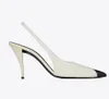 22S New Elegant Vesper Sling Sandali Scarpe per le donne Camoscio con punta a punta Décolleté di marca Cinturini alla caviglia impreziositi da catena Lady High Heels White Shoe