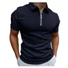 2022 été couleur unie Golf Polos T-shirt pour hommes coupe ajustée fermeture éclair revers à manches courtes décontracté ajustement Polos t-shirts SAL678151836785