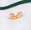 14k Guldplätering Zirkonrosa fjäril Ear Studs Natural Freshwater Pearl Earrings White Lady/Girl Fashion Wedding Jewelry