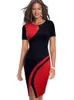 Nice Forever Spring Elegant Styly Contrast Color Patchwork Office Work Wordidos Business Bodycon Женщины платье B571 220613