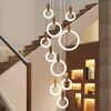 مصابيح قلادة حديثة الإضاءة الخشبية الأكريليك خاتم الثريا LED سقف سقف العلوي الدرج الدرج ديكور المطبخ المطبخ الإضاءة