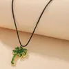 Pendant Necklaces Green Crystal Inlaid Palm Tree Single Layer Necklace Women Personality Geometric Rope Clavicle Chain JewelryPendant