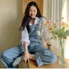 Винтажный джинсовый комбинезон Женщины Женщины летние корейские штаны в стиле рассылаются широкие ноги.