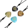 Pendentif à breloque en pierre naturelle en forme de cœur, motif Triqueta sculpté, cristal de guérison Reiki, collier obsidienne améthyste, Quartz Rose, bijoux cadeau pour femmes
