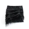 Jupes plumes paillettes jupe femmes 2022 noir court femme froncé taille haute sexy mini année brillant fête