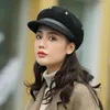 Berets Luxury 100% Wool Hat Womens Winter Visor Beret Cap With Studs Vintage Cabbie Hats PU Band Ladies Military Sboy CapsBerets