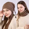 Beanie/Skull Caps Winter gebreide pethoeden voor vrouwen wollen hoed plus fluweel dikker hedging mixen zachte warme vaste wijn rood zwart snood sjaal